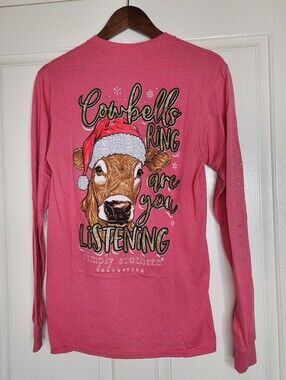 Simply Southern Christmas Cow Long Sleeve Graphic Tee Medium